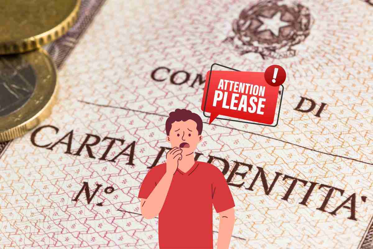 carta identità italiana, grafica persona preoccupata, messaggio attention please