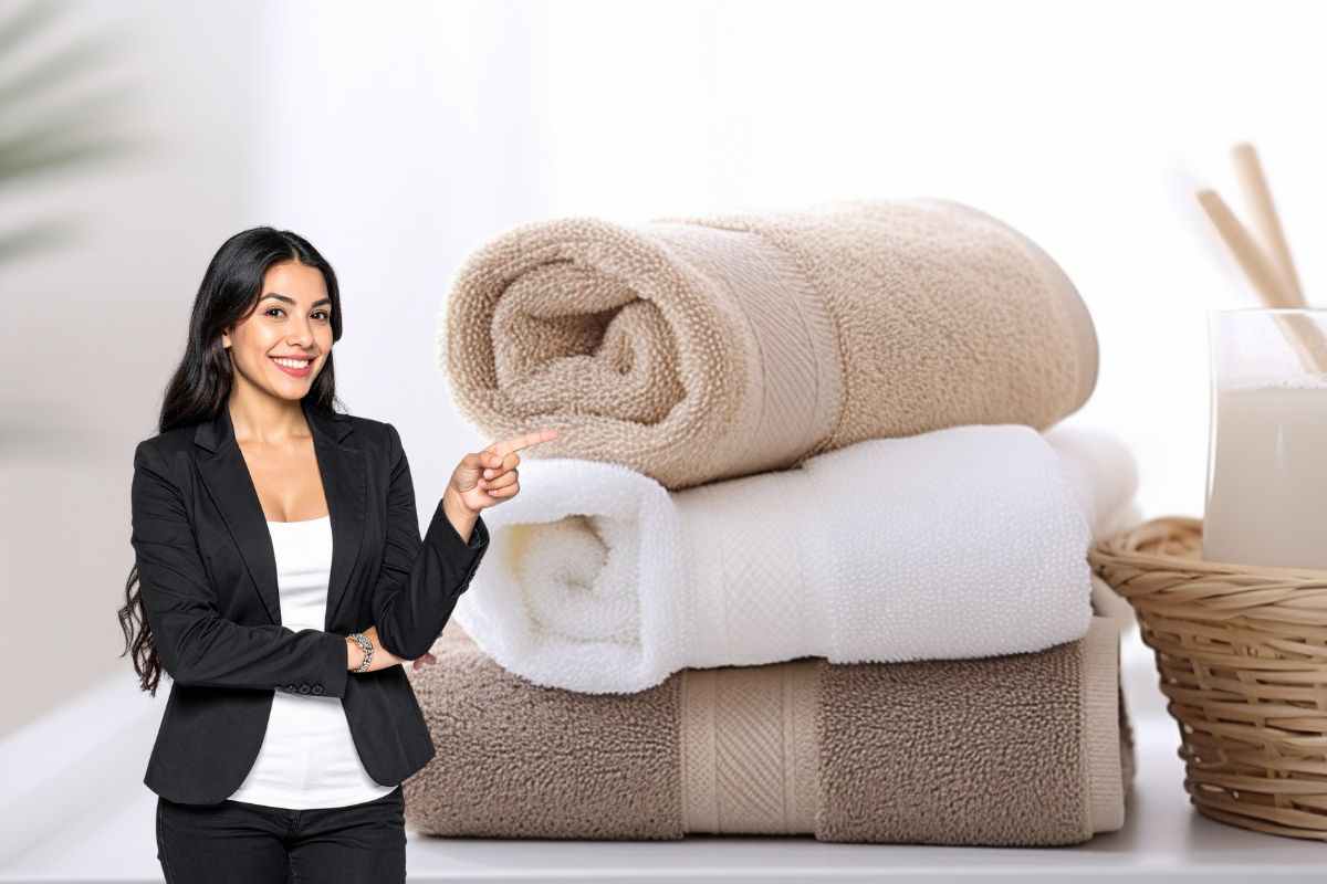 asciugamani donna che indica